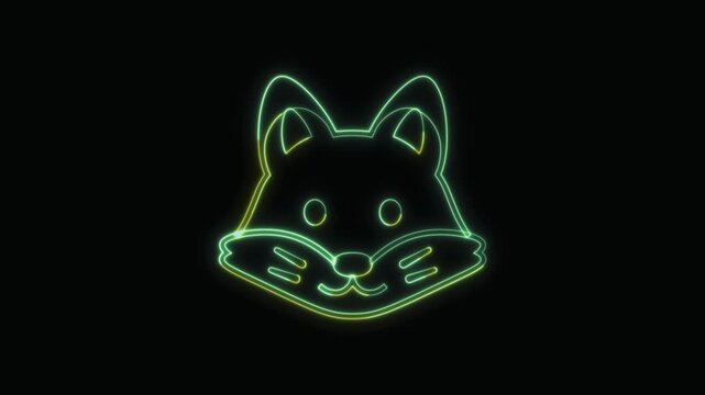  Fox Icon Neon Seamless Loop 4K with Black Background Animated Promotional Typography for Video Editing