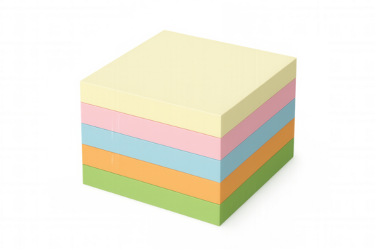Colorful sticky notes neatly stacked, displaying vibrant hues against transparent surface for organizing ideas