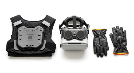 High resolution studio photograph of training simulation vr ppe on clean white background with bright even lighting