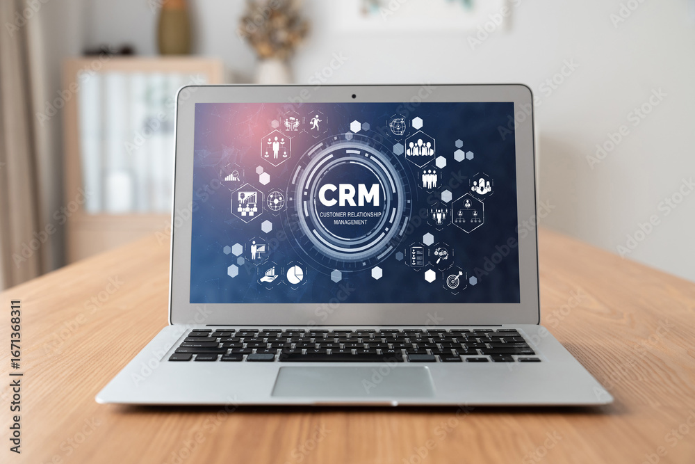 Wall mural customer relationship management system on modish computer for crm business and enterprise
