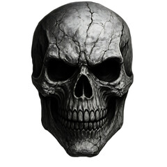 Obraz premium Detailed Gray Skull with Cracks and Dark Eyes on a Black Background for Spooky Aesthetic and Halloween Themes