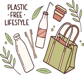 Plastic Free Lifestyle Concept Flat Illustration
