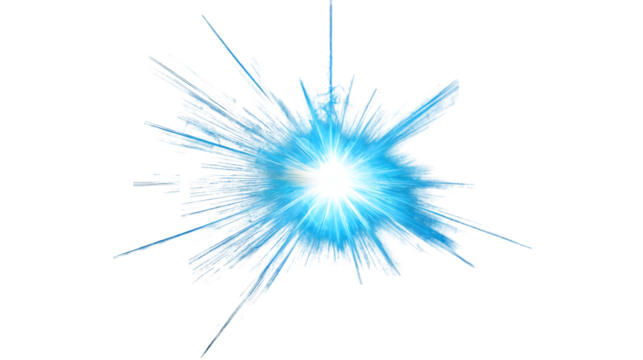 Blue light burst effect illuminating darkness isolated on transparent background