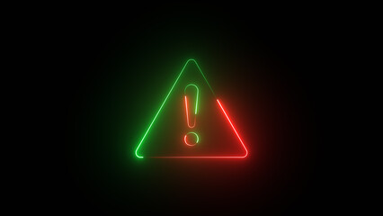 Exclamation mark enclosed by a circle. neon animation on a black screen, Neon exclamation mark