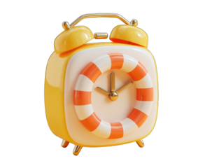 3D yellow alarm clock with orange candy cane style rings