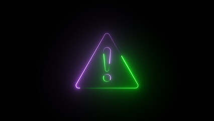 Exclamation mark enclosed by a circle. neon animation on a black screen, Neon exclamation mark