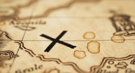 Naklejka premium Antique treasure map with bold x marking hidden location for adventure seekers