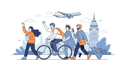 Modern urban lifestyle people enjoying city transportation and travel adventures together