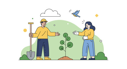 People planting trees together for a greener environment promoting teamwork and community engagement for ecological restoration efforts