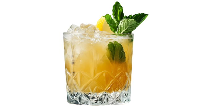Caipirinha, mojito cocktail with lemon isolated on transparent background