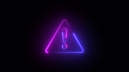 Exclamation mark enclosed by a circle. neon animation on a black screen, Neon exclamation mark