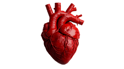Close up of human heart and vessels isolated on transparent background