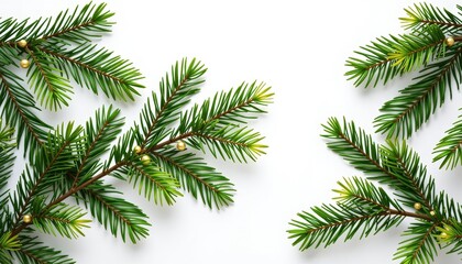 Fototapeta premium Lush Pine Branches with Festive Decor White Background