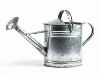 Vintage metal watering can showcased on a plain background with an elegant design and sturdy handle