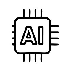 Hand drawn ai chip icon with connecting pins