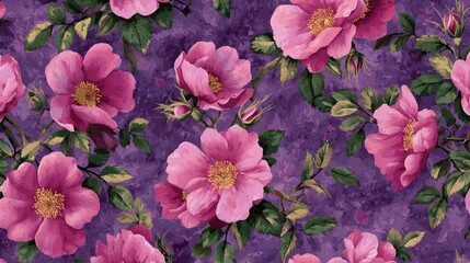 Pink roses on a purple, mottled background