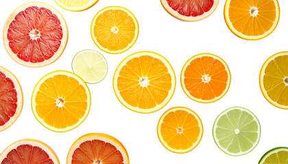 カラフルな柑橘フルーツの断面（背景透過）