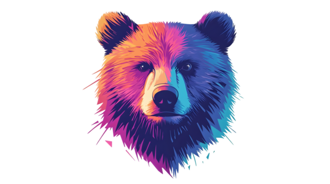 Colorful bear head logo pastel cute colors isolated on transparent background