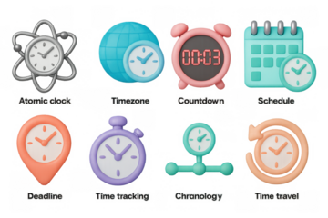 Creative 3d clock icons for time management and scheduling concepts