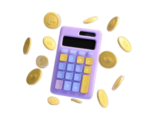 Light purple calculator surrounded by gold coins