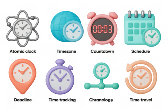 Creative 3d clock icons for time management and scheduling concepts