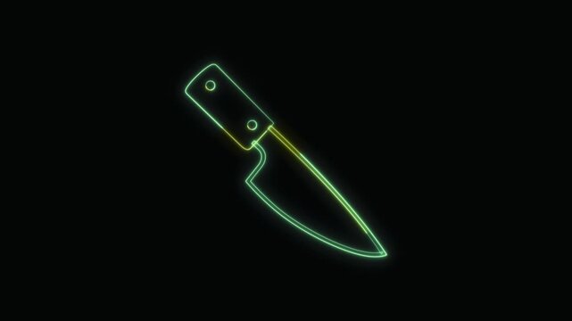 Kitchen Knife Icon Neon Seamless Loop 4K with Black Background Animated Promotional Typography for Video Editing