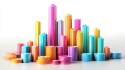 Obraz premium Colorful 3D Financial Graph and Coins Representation