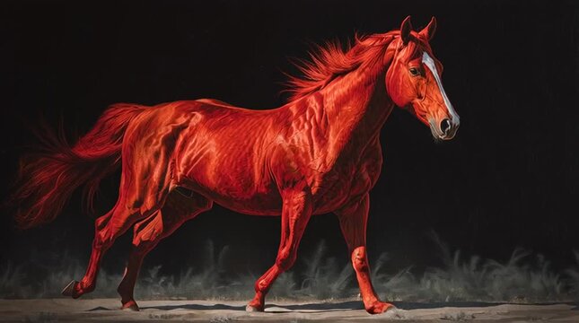 symbol of the year. a red, fiery horse gallops on a dark background.