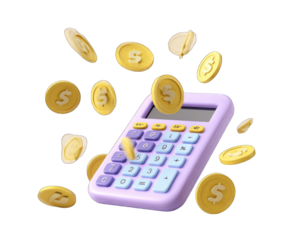 Purple calculator surrounded by gold coins (1)