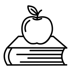 Flat vector education icon of apple on book, minimal outline, school learning symbol