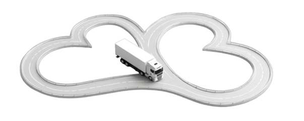 Abstract design of intertwined heart-shaped roads with a white truck