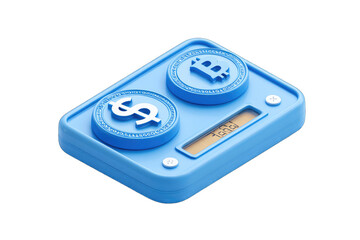 Light-blue digital device with bitcoin and dollar symbols