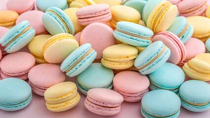 Obraz premium A vibrant assortment of colorful macarons creates a visually appealing and delicious dessert arrangement