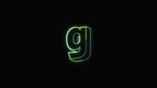 Alphabet g Neon Text Seamless Loop 4K with Black Background Animated Promotional Typography for Video Editing