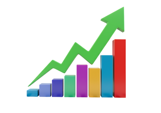 Business growth graph with upward arrow on white background