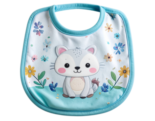 Adorable Baby Bib with Cute Animal Illustration, Front View, isolated on transparent background