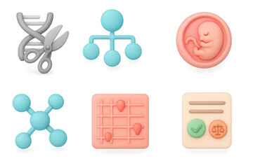 Colorful 3d icons of genetics, family, and healthcare concepts