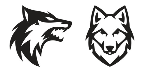 Black wolf head silhouette vector set