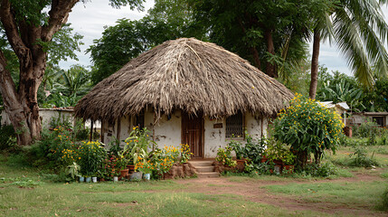 thatched roof cottage