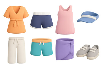 3d summer clothing set with casual outfits and accessories