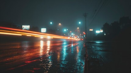 Fototapeta premium Rainy night city street scene