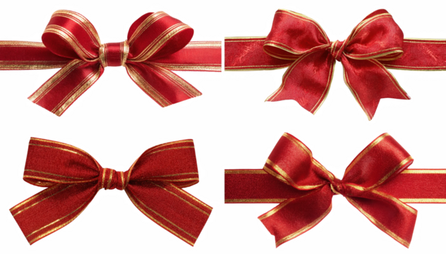 Red bow isolated on transparent or white background, png ribbon, decoration, christmas, holiday, celebration, gift, bow