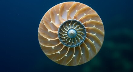 Obraz premium Nautilus Shell Cross-Section Revealing Nature's Perfect Fibonacci Spiral