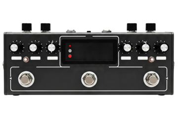Professional guitar multi-effects processor pedal with display isolated on a transparent background