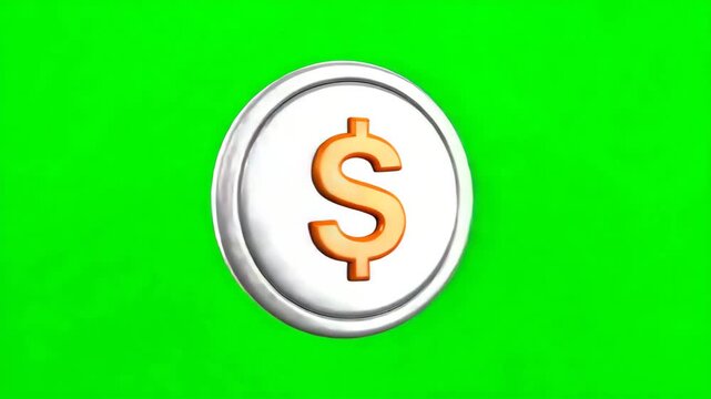 A metallic dollar sign icon isolated on a solid green screen.