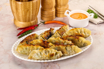 Japanese fried Gyoza stuffed dumplings