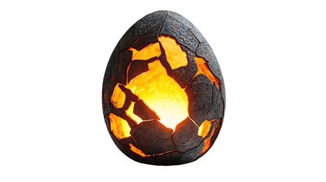 Glowing dragon egg cracking open with radiant light inside isolated on transparent background