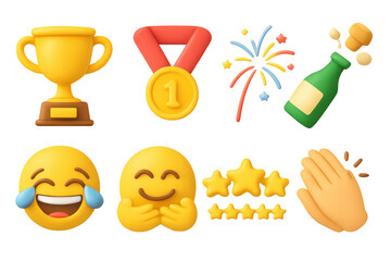 3d emoji set: celebration icons with trophy, medal, fireworks, and more