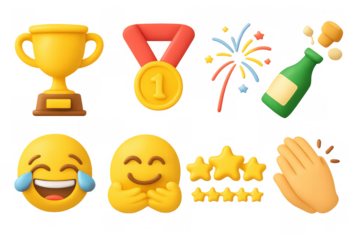3d emoji set: celebration icons with trophy, medal, fireworks, and more