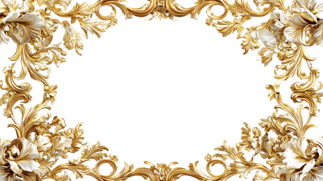 Golden antique luxury vintage rectangle frame isolated on transparent background